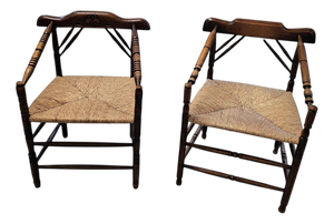 Dutch Oak and Rush Chairs, 1930s, Set of 2