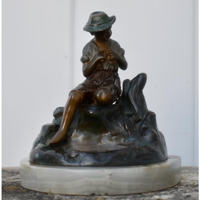 1910s Heinrich W Hirschen Bronze Fishing Boy Antique Austrian Figure With Onyx Base For Sale - Image 5 of 17