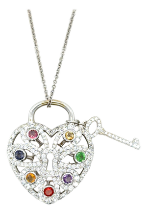 Tiffany & Co., Diamond and Multigem Heart Key Locket Pendant/Necklace