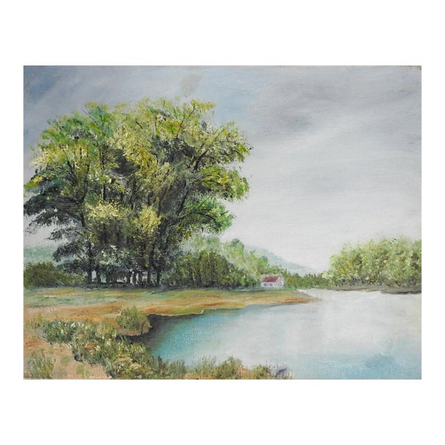 Contemporary Impressionist Lakeside Cottage Landscape Painting For Sale