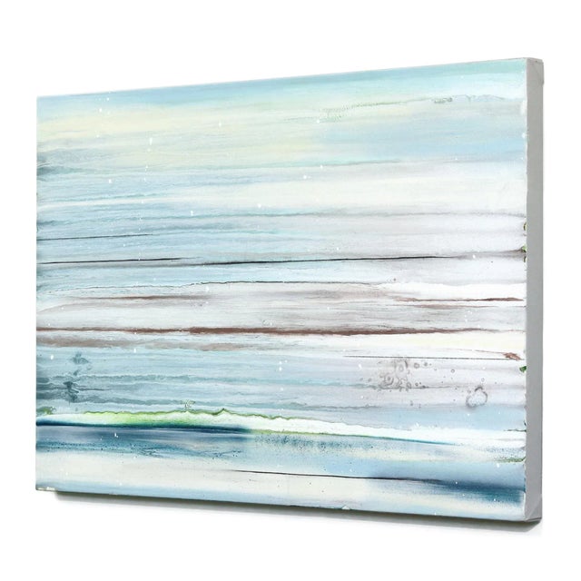 Morning Dew - Calm Soft Tone Abstract Blue Landscape Painting on Canvas Original Artwork by Amber Goldhammer For Sale In Los Angeles - Image 6 of 9