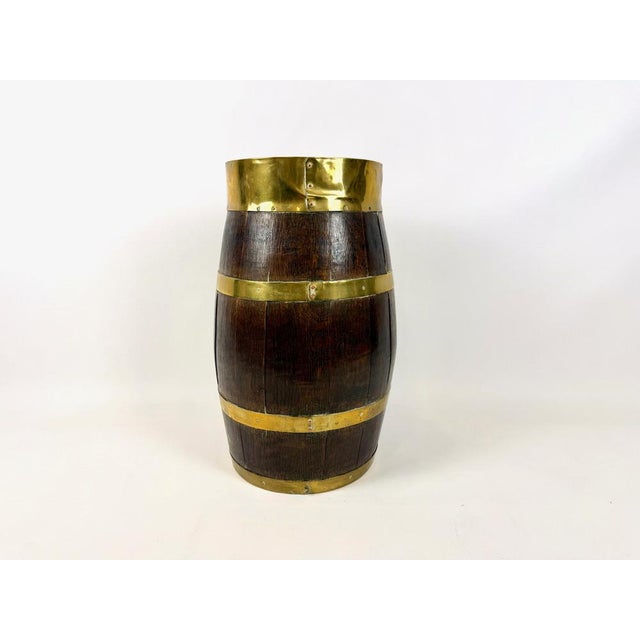 Antique Victorian Oak and Brass Barrel Umbrella Stand, 1890s For Sale - Image 12 of 13