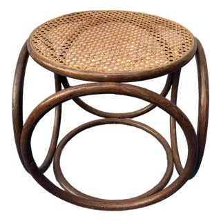 Vintage Thonet Style Bentwood and Cane Ottoman For Sale