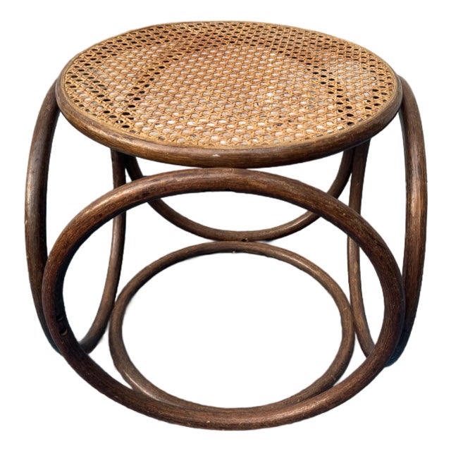 Vintage Thonet Style Bentwood and Cane Ottoman For Sale