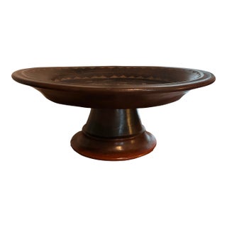 Vintage Maitland-Smith Hand Carved Wooden Pedestal Centerpiece Tazza Bowl For Sale