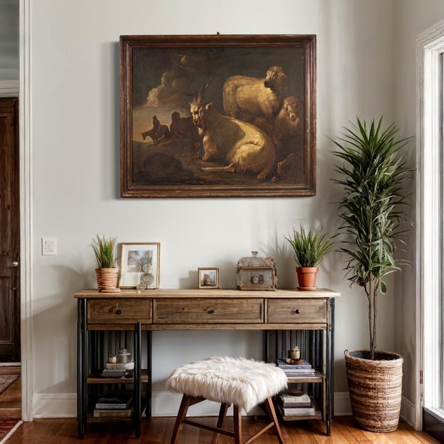 Bucolic Landscape with Goats, 1680s, Oil on Canvas, Framed For Sale - Image 3 of 16