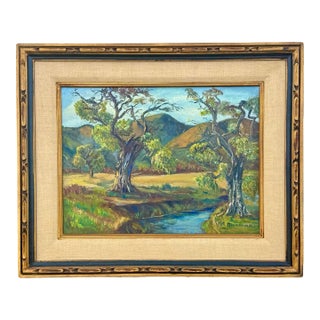 Vintage California Impressionist Natural Landscape Oil Painting, Signed W/ Carved Wood Frame For Sale