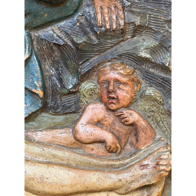 19th Century Italian Polychromed Terracotta Relief Plaque of the Pietà For Sale - Image 11 of 13