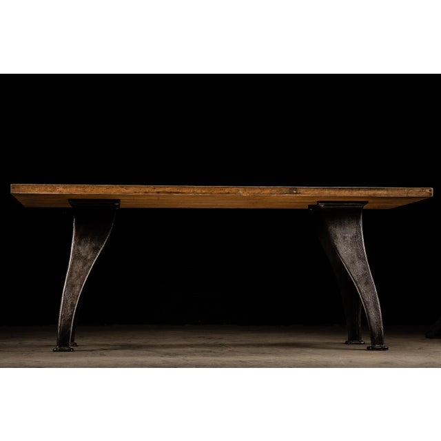 Industrial Vintage Industrial Butcher Block Dining Table With Cast Iron Legs For Sale - Image 3 of 7
