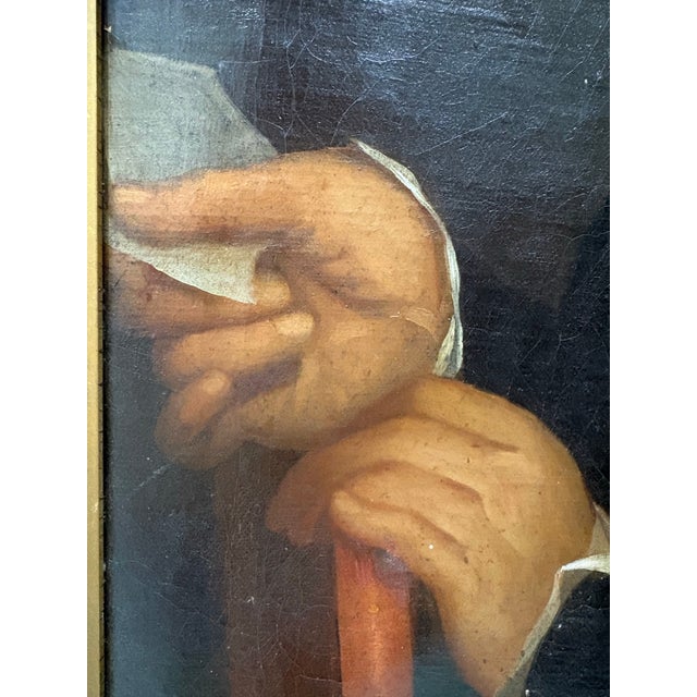 19th‑Century Framed Oil Portrait of a Gentleman Holding Document — Antique Victorian Painting For Sale - Image 4 of 12