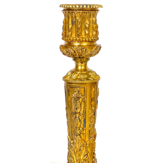 Pair Louis XVI Revival Ormolu Candlesticks, French, Belle Époque, C. 1880–1900 For Sale - Image 9 of 15
