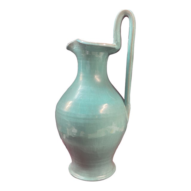 1930s Waymon Cole Art Pottery Turquoise Rebecca Pitcher Base For Sale
