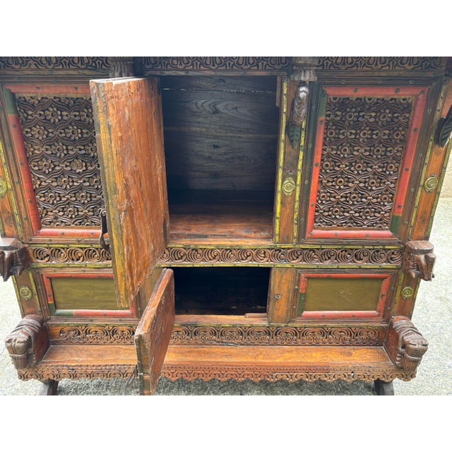 Wood Antique Indian Dowry Wedding Chest, Bar, Cabinet, 19th Century For Sale - Image 7 of 17