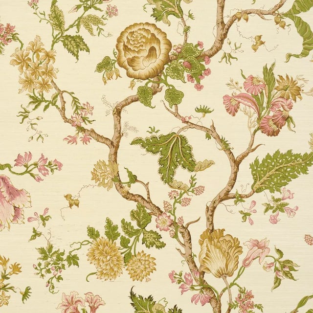 Schumacher Josephine Sisal Wallpaper In Citron For Sale