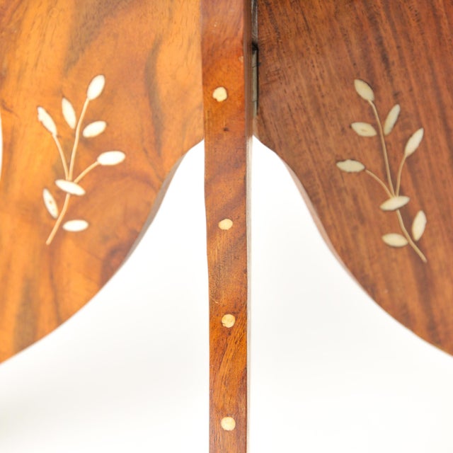 Vintage Floral Carved Inlay Table With Folding Legs 15" For Sale - Image 4 of 17