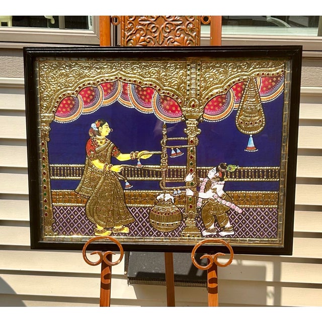 Wood Modern Framed, Large Tanjore Painting, 3- Dimensional, Circa Late 20th/Early 21st Century, India For Sale - Image 7 of 12