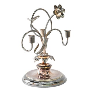 Jugendstil Silvered Brass Candleholder for 3 Candles, Vienna, Austria, 1908 For Sale