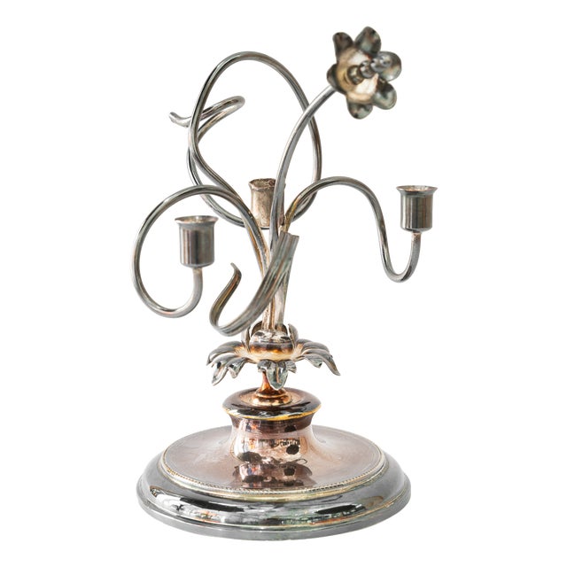 Jugendstil Silvered Brass Candleholder for 3 Candles, Vienna, Austria, 1908 For Sale