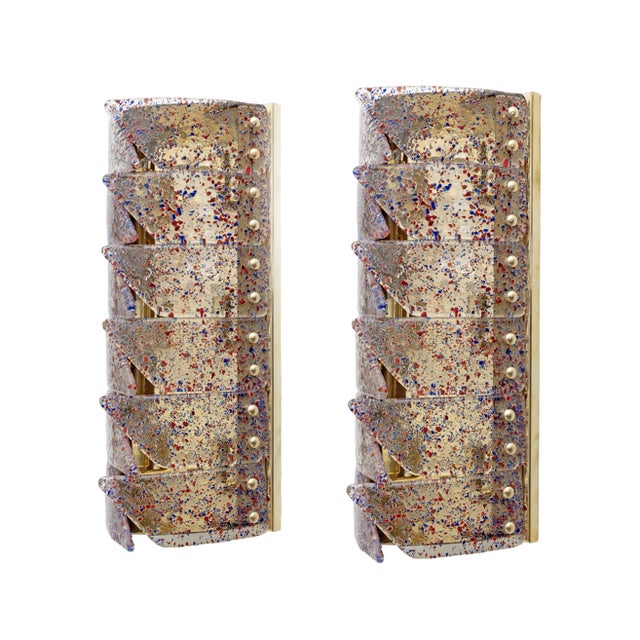 Mid-Century Modern Style Italian Murano Glass and Brass Sconces, 1980, Set of 2 For Sale