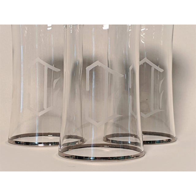 Silver Rim Monogram Glass Tumblers Set of 8 - Initial C For Sale - Image 9 of 11