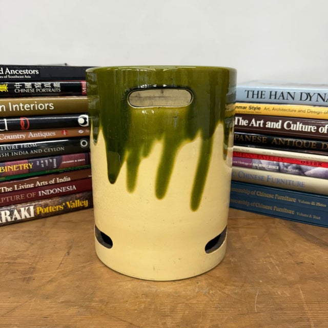 Green and Cream Ceramic Hibachi with Drip Glaze Detail For Sale In New York - Image 6 of 13