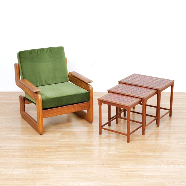 1960s Danish Modern Teak & Tile Top Nesting Tables For Sale In Los Angeles - Image 6 of 9