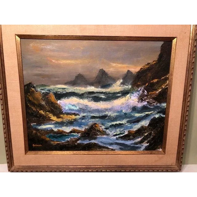 Mid-Century Modern Signed Oil on Canvas of Ocean Waves For Sale - Image 3 of 13