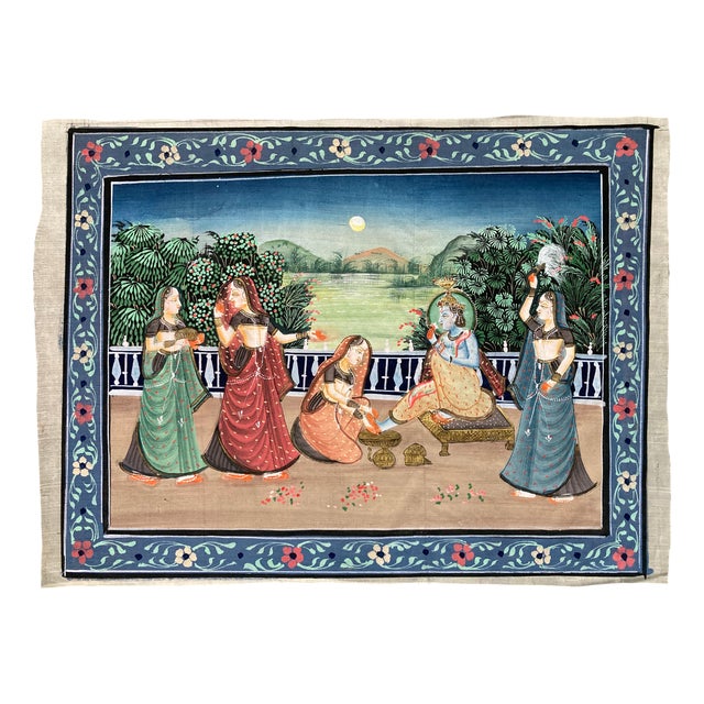 Indian Painting on Silk Depicting Toilette, 1960s For Sale