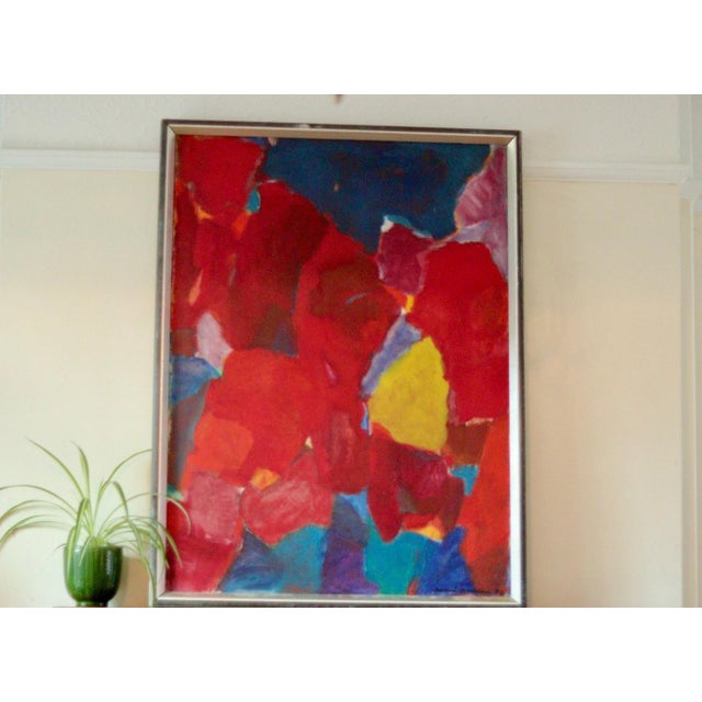Original vintage abstract painting – “primary colours” by bard b, 1974 – framed | 80 x 107 cm (31.5 x 42.1 in) a striking...