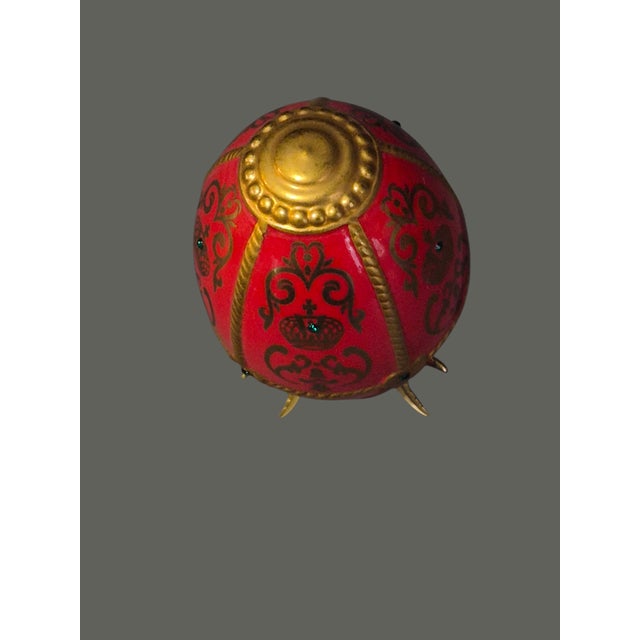 Late 20th Century Franklin Mint House of Faberge Imperial Porcelain Red Gilded Jeweled Egg For Sale - Image 4 of 7