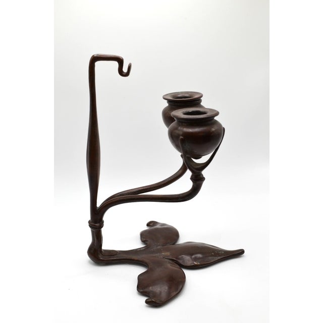 Bronze 1910s Pair of Tiffany Studios Art Nouveau Bronze Candlesticks For Sale - Image 8 of 10