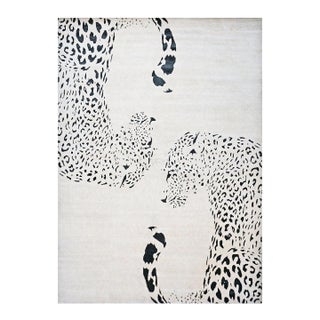 Indian Nepalese Wool & Silk 9x14 Ivory & Black Jaguar Handmade Area Rug #1144032 For Sale