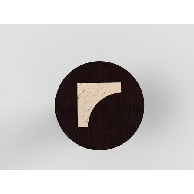 Contemporary Edge Side Table in Travertino Marble and Dark Oak by Ferriano Sbolgi for Collector Studio For Sale - Image 3 of 5