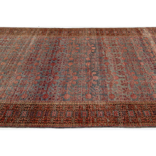 Textile Antique Khotan Rug With Pomegranate Motif in Muted Terracotta & Slate Gray, Wool Area Rug For Sale - Image 7 of 10