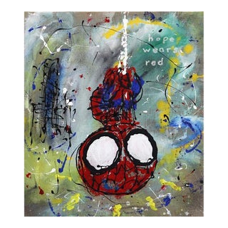 Nobody Wears Red Forever - Original Contemporary Superhero Pop Art Acrylic and Oil Stick Painting on Canvas For Sale