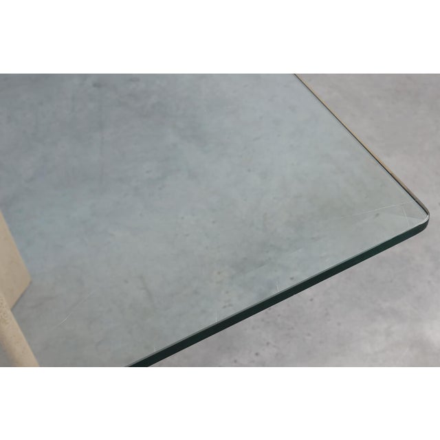 Mid‑Century Italian Dining Table with Glass Top and Travertine Base, 1970s For Sale - Image 10 of 11