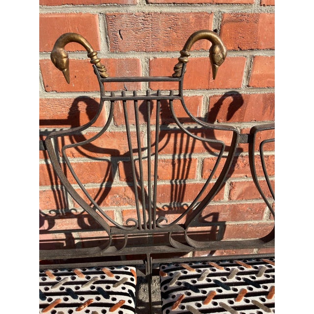 Metal Mid 20th Century Vintage Maison Jansen Style Black Iron Lyre-Back Bench For Sale - Image 7 of 10