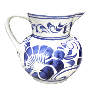 Mid 20th Century Blue & White Aesthetic Decor Hand Painted Pitcher