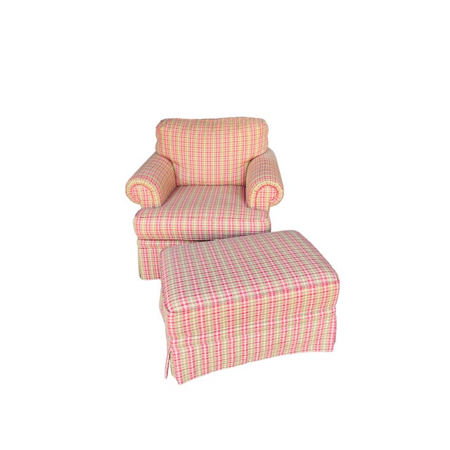 Early 21st Century Harden English Country Plaid Club Chair & Matching Ottoman – Traditional Tartan Upholstery For Sale - Image 5 of 15