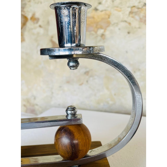 Art Deco Chrome and Walnut Candleholders, 1930s, Set of 2 For Sale - Image 6 of 18