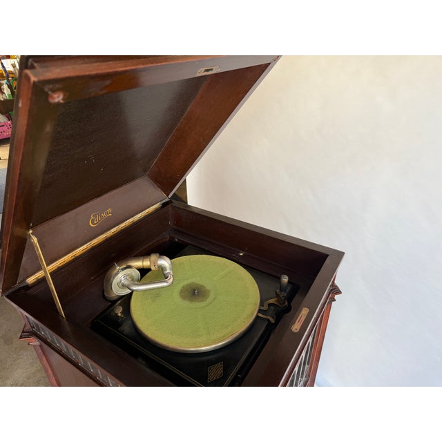 1914 Edison Disk Phonograph Model C-250 With 100 Edison Records Original Oil Can & Brush, Accessories For Sale - Image 10 of 18