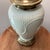 Mid 20th Century Vintage Large Ivory Porcelain Embossed Leaf Design & Brass Lamp Footed Base by Ethan Allen For Sale - Image 5 of 12