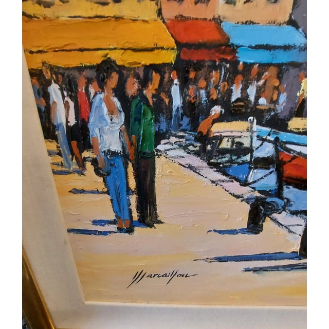 French Henry Marcaillou 1970s Mediterranean Maritime Scene Fauvist Oil Painting For Sale - Image 3 of 7