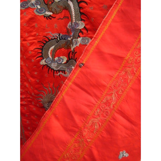 Red Silk Chinese Embroidery of a Dragon 19 Century For Sale - Image 15 of 15