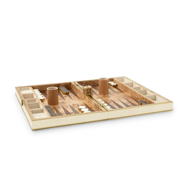 Contemporary AERIN Faux Shagreen Backgammon Set, Cream For Sale - Image 3 of 3