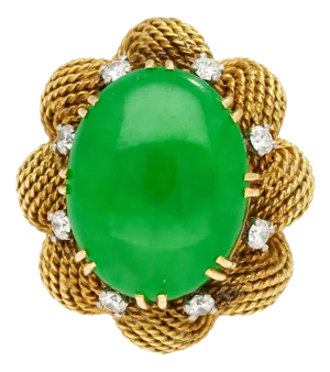 1950s Vintage 13.32 Carat Type a Jadeite Jade Gold Wire Floral Ring From France, Size 5.75