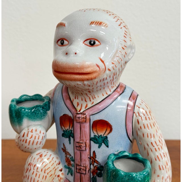 Ivory Vintage Seated Chinoiserie Monkey Candleholder For Sale - Image 8 of 9