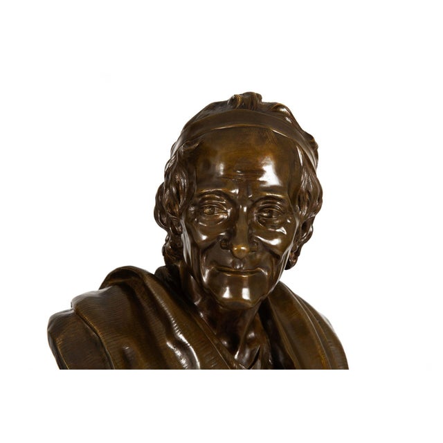 Brown French Antique Bronze Sculpture “Bust of Voltaire” After Jean-Antoine Houdon For Sale - Image 8 of 18