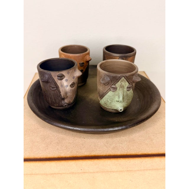 Sculpture Materials Mexican Surrealist Mezcal Clay Shot Glasses and Tray For Sale - Image 7 of 7
