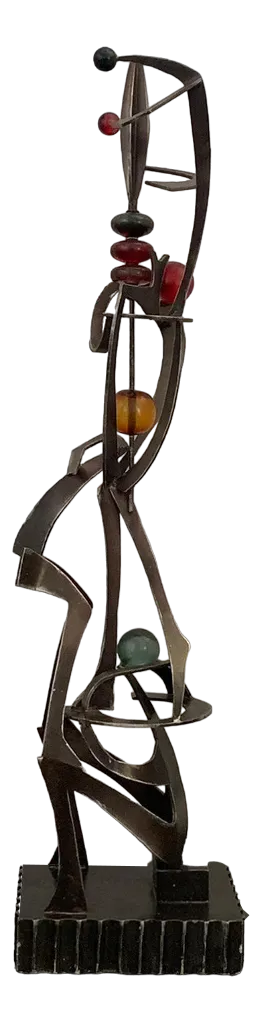 Unknown Artist, Futuristic Juggler Sculpture, Wrought Iron and Colored Resin